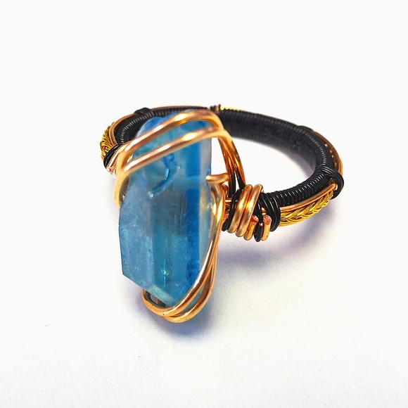 "Frost magic" Blue Crystal Handmade Wire Wrap Ring Size 8.5 - Picture 1 of 8